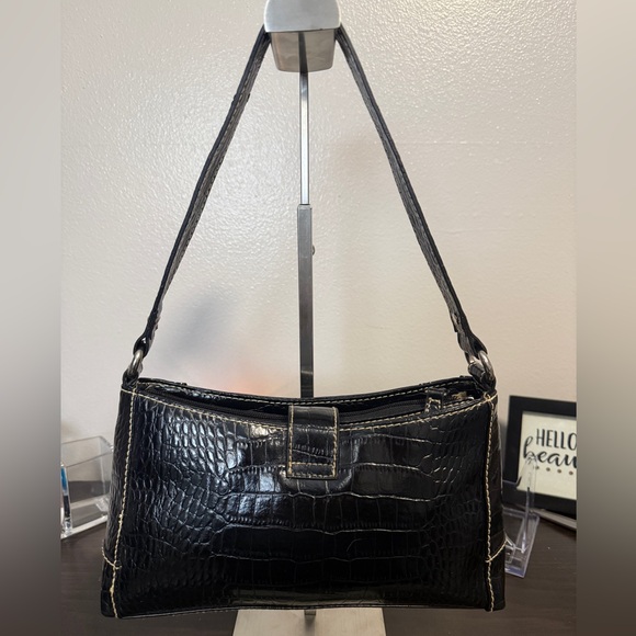 Liz & Co Vintage (2000) Black Croc-Embossed Shoulder Bag EUC - Picture 2 of 7